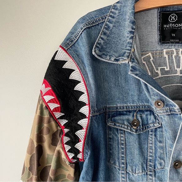 Bape Bathing Ape x Hudson Outerwear Graphic Denim Jean Jacket Distressed Mens 2X - Picture 9 of 13